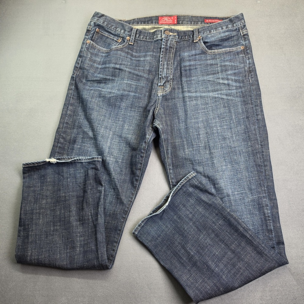 Lucky Brand Jeans Mens 40x32 181 Relaxed Straight Dark Indigo Blue Denim Stretch